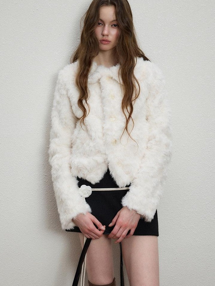 Luamoss Cozy Warm Thick Snow White Drawstring Hem Casual Loose Fit Women Faux Fur Coats