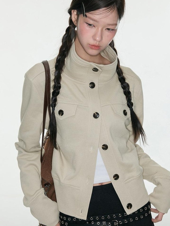 Luamoss Durable Multi Pocket Loose Casual Cotton Blend High Collar Women Cropped Jackets