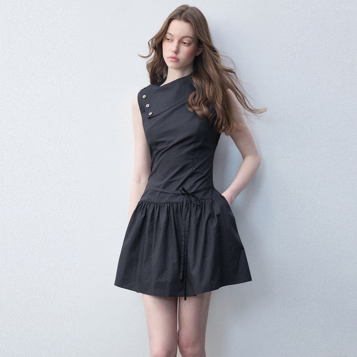 Luamoss_Hepburn_Slimfit_A_Line_Tie_Waist_Asymmetrical_Neck_Cotton_Women_Mini_Dresses_MISSTT