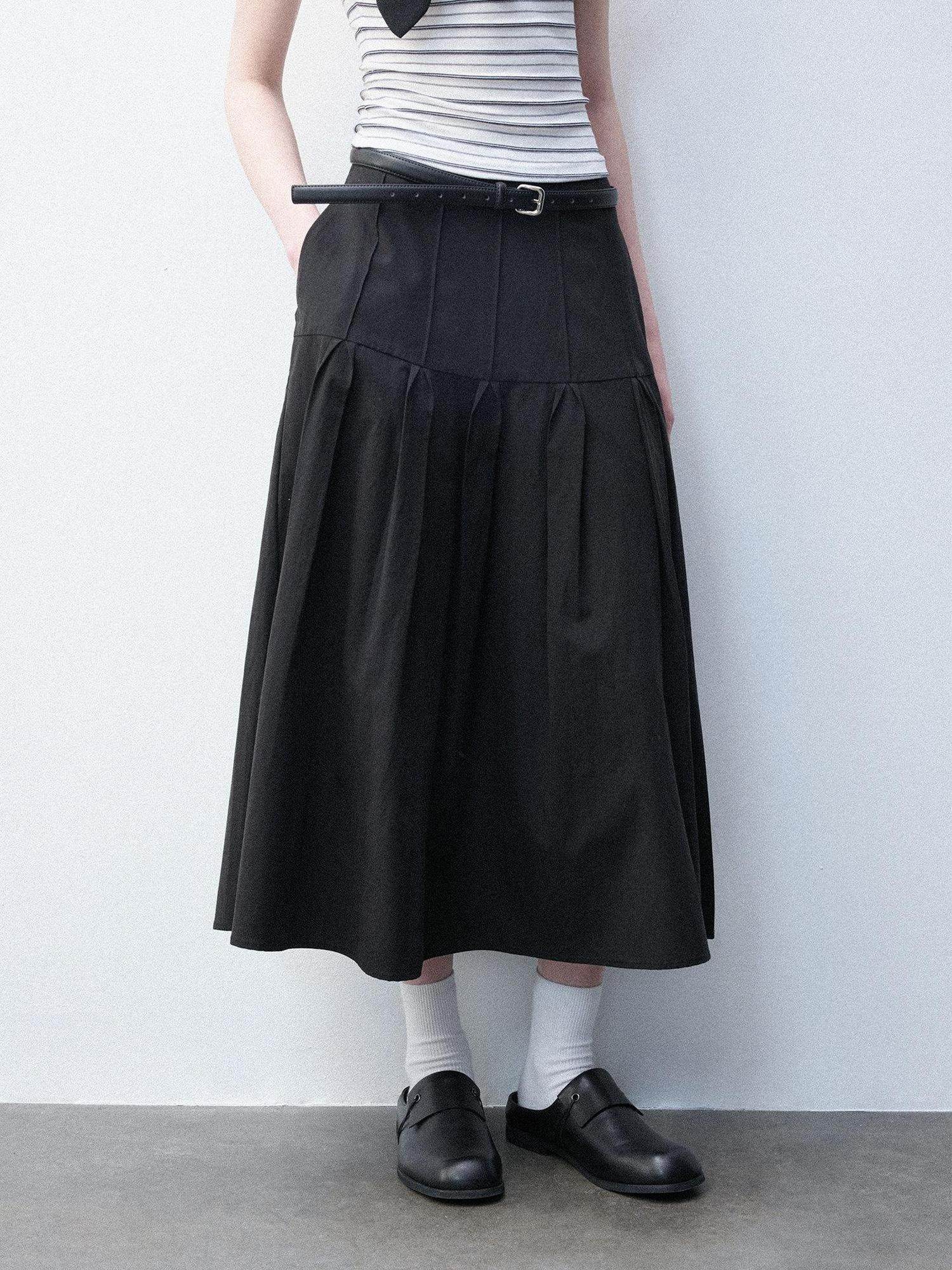 Luamoss High Waist A Line Lyocell Cotton Blend Women Starlight Black Midi Skirts