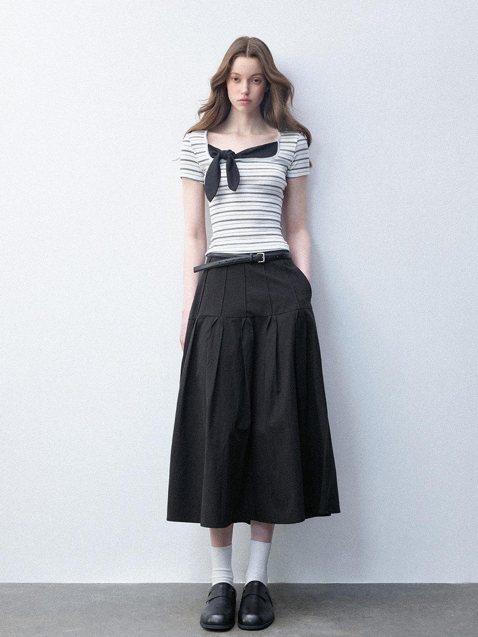 Luamoss High Waist A Line Lyocell Cotton Blend Women Starlight Black Midi Skirts
