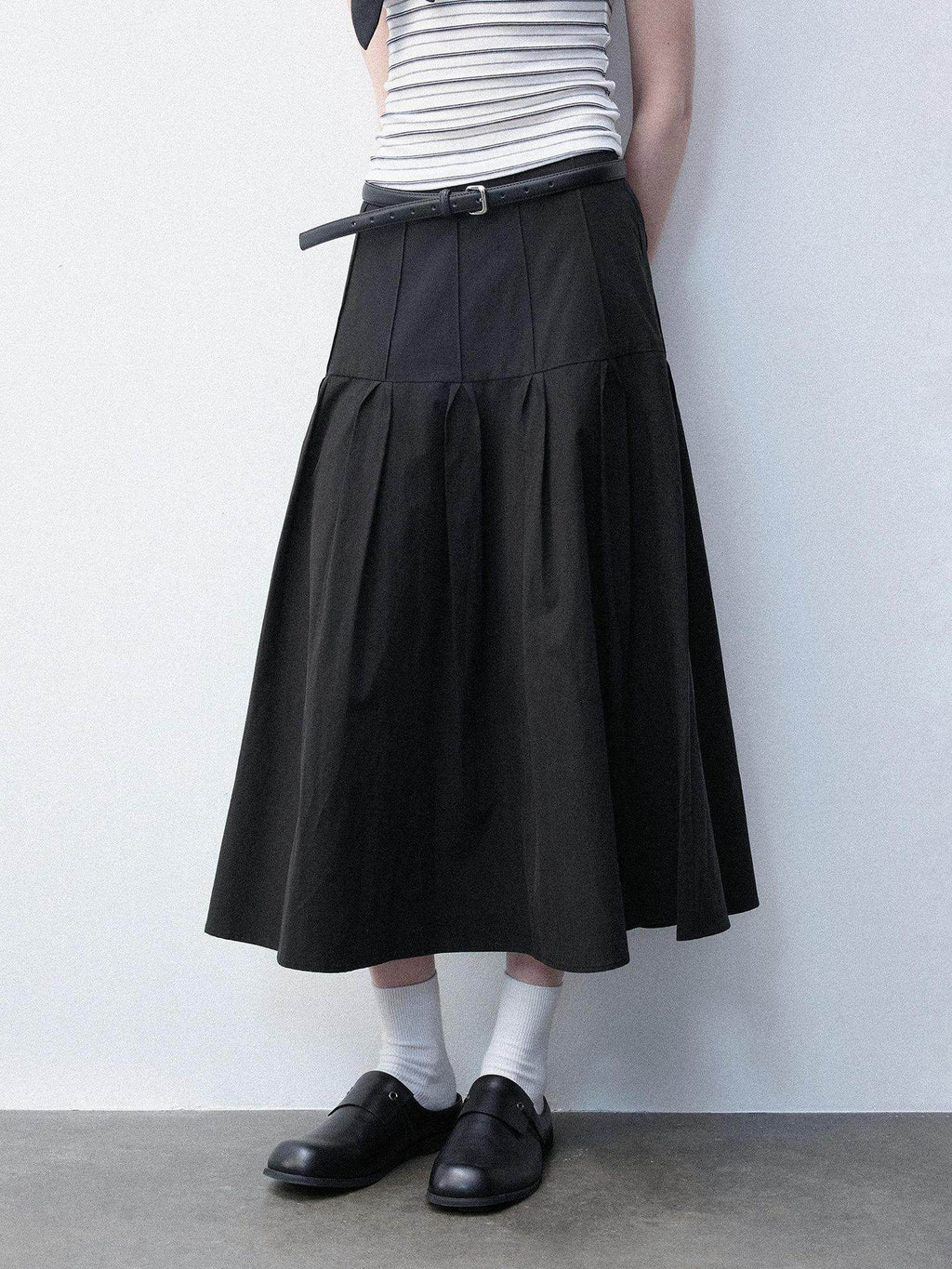 Luamoss High Waist A Line Lyocell Cotton Blend Women Starlight Black Midi Skirts
