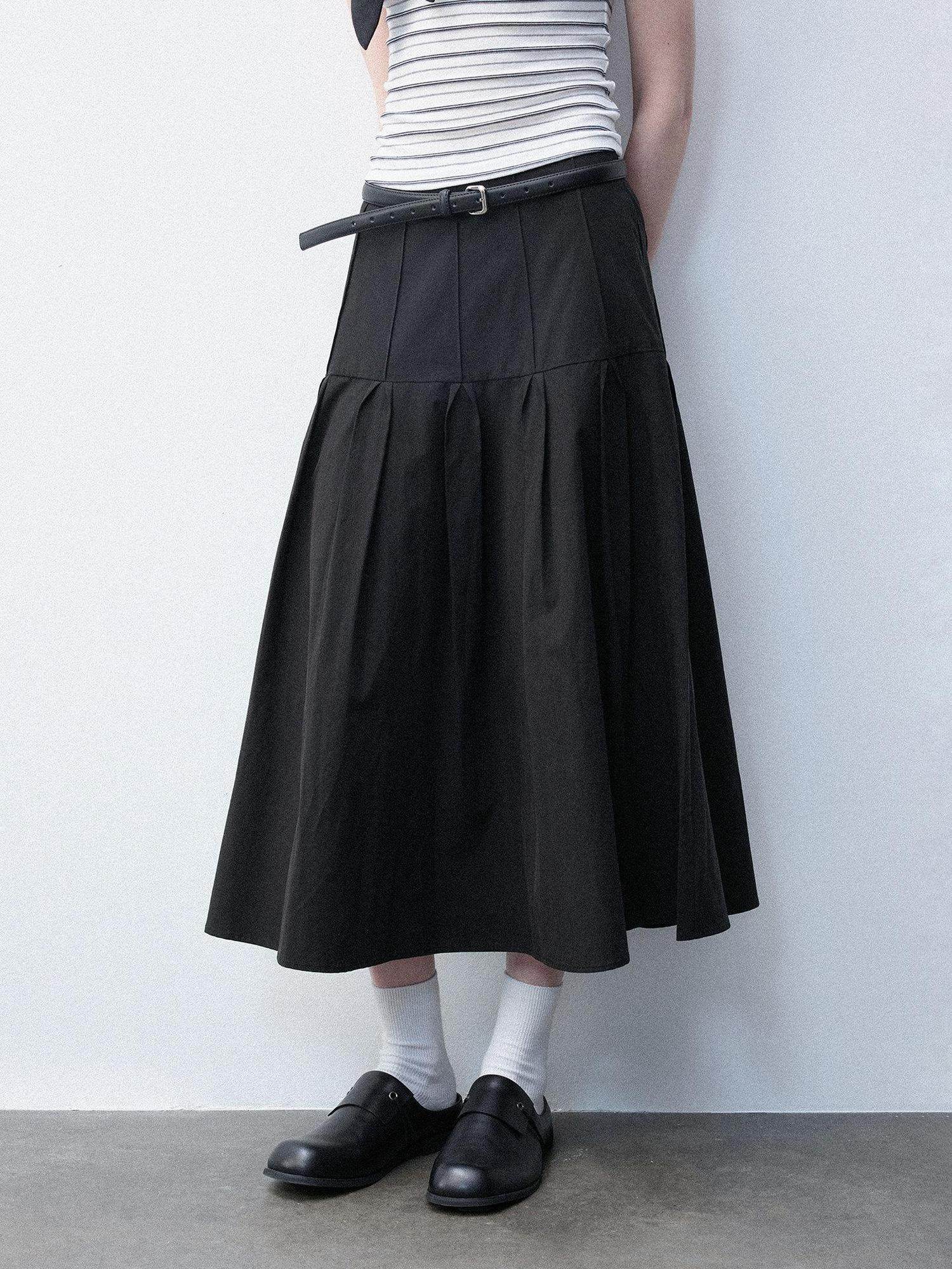Luamoss High Waist A Line Lyocell Cotton Blend Women Starlight Black Midi Skirts