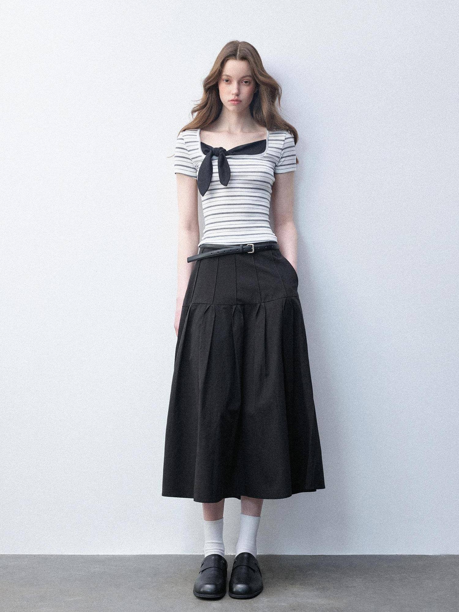 Luamoss High Waist A Line Lyocell Cotton Blend Women Starlight Black Midi Skirts
