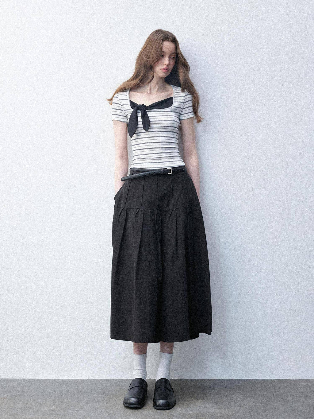 Luamoss High Waist A Line Lyocell Cotton Blend Women Starlight Black Midi Skirts