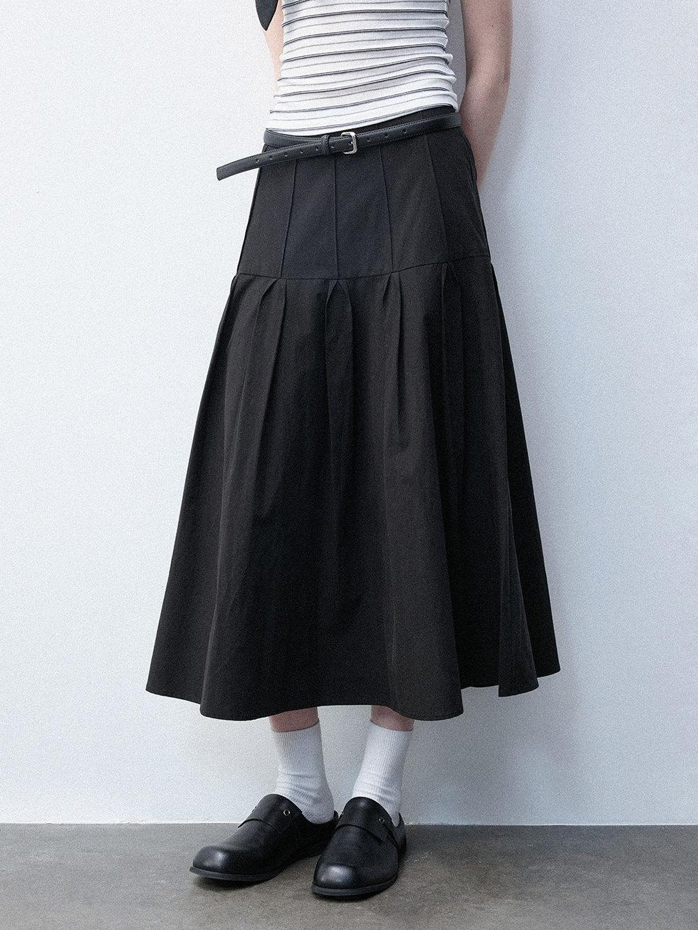 Luamoss High Waist A Line Lyocell Cotton Blend Women Starlight Black Midi Skirts