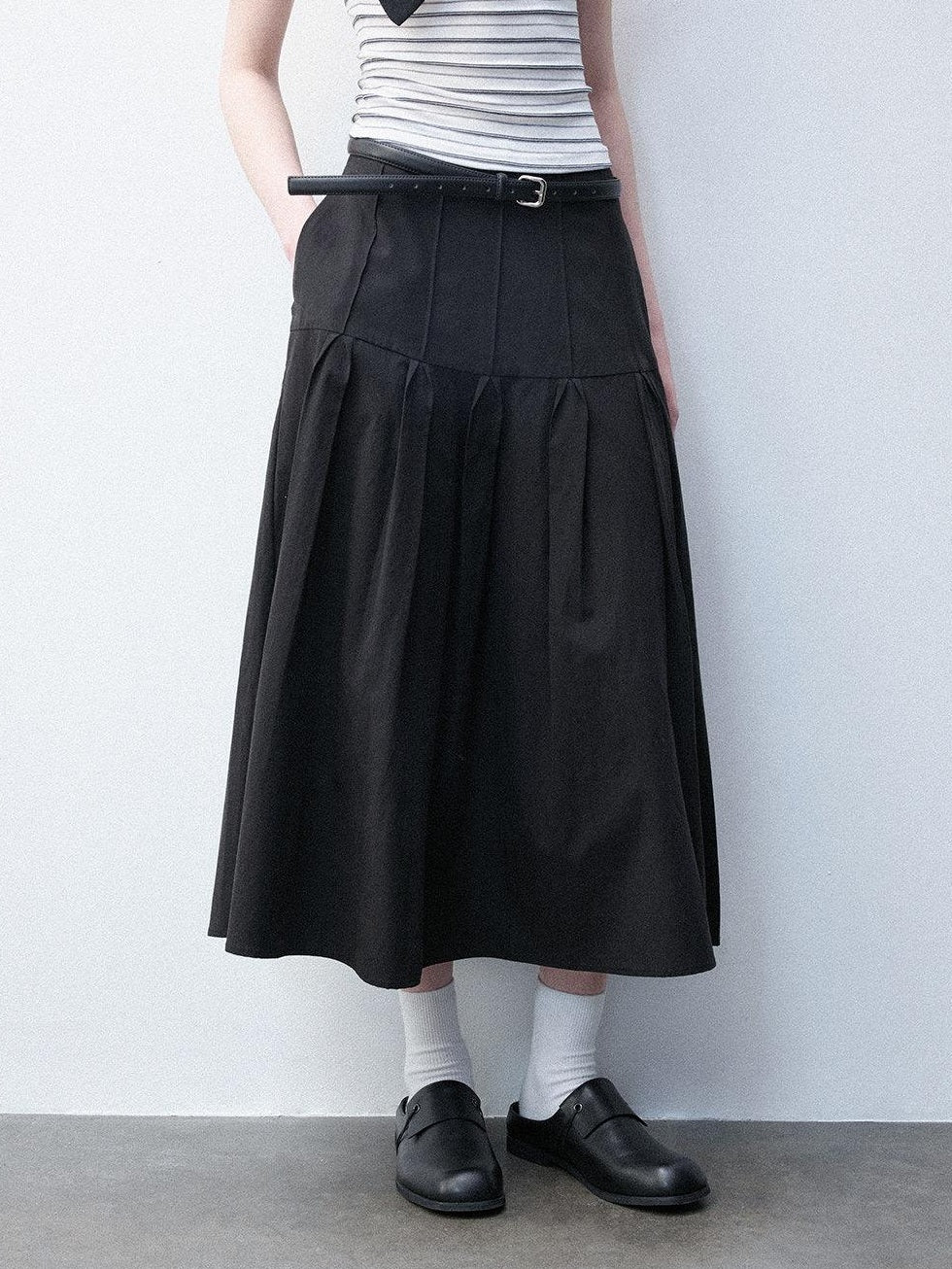 Luamoss High Waist A Line Lyocell Cotton Blend Women Starlight Black Midi Skirts