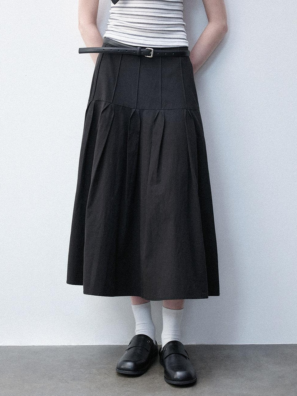Luamoss High Waist A Line Lyocell Cotton Blend Women Starlight Black Midi Skirts