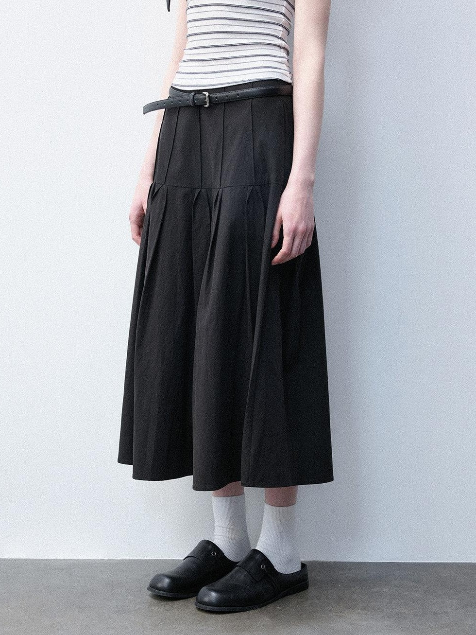 Luamoss High Waist A Line Lyocell Cotton Blend Women Starlight Black Midi Skirts