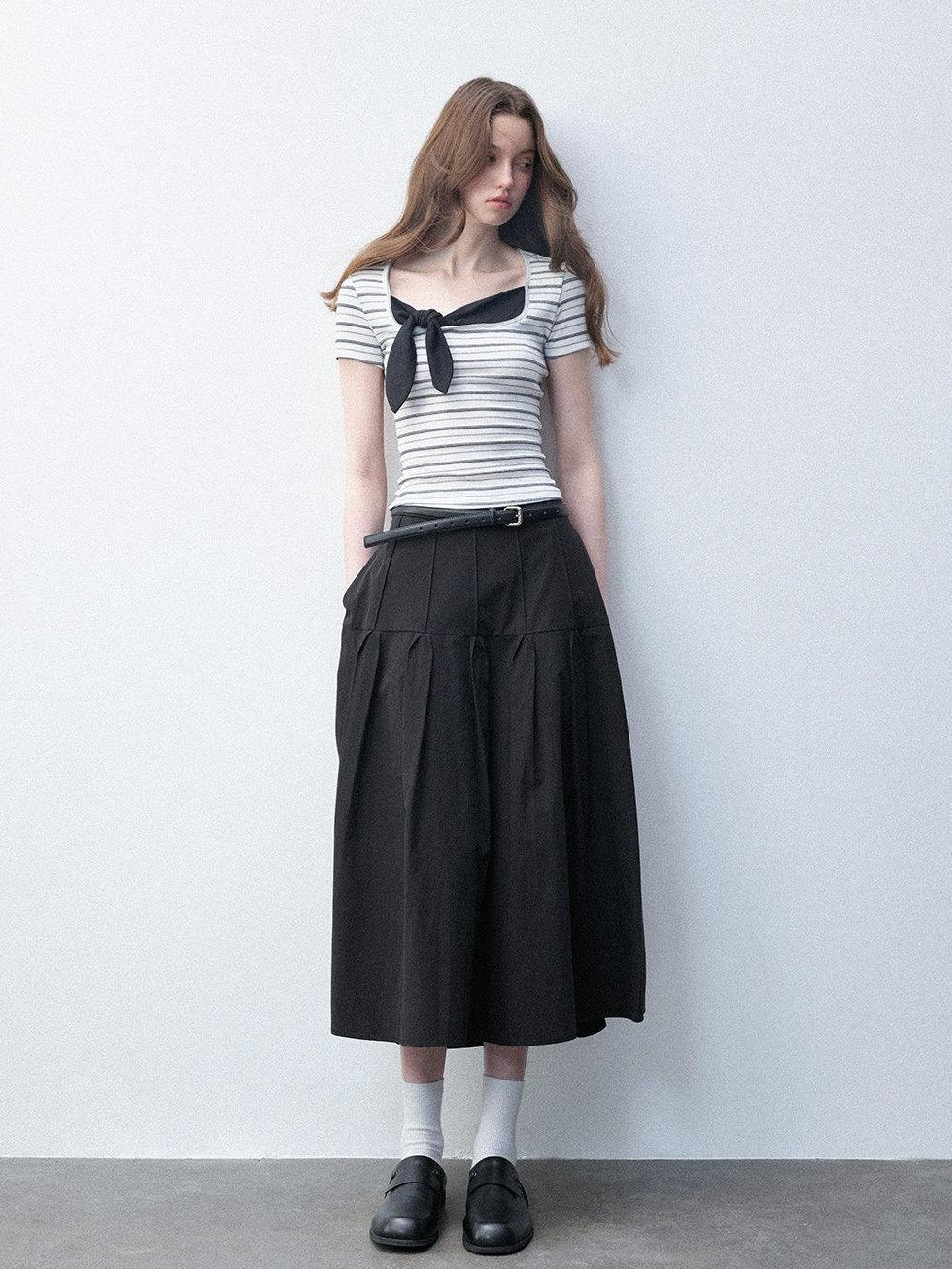 Luamoss High Waist A Line Lyocell Cotton Blend Women Starlight Black Midi Skirts