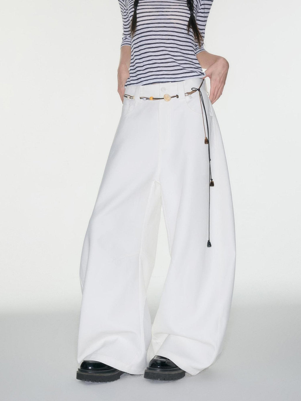 Luamoss High Waist Minimalist Pockets Loose Viscose Cloud White For Women Wide Leg Pants