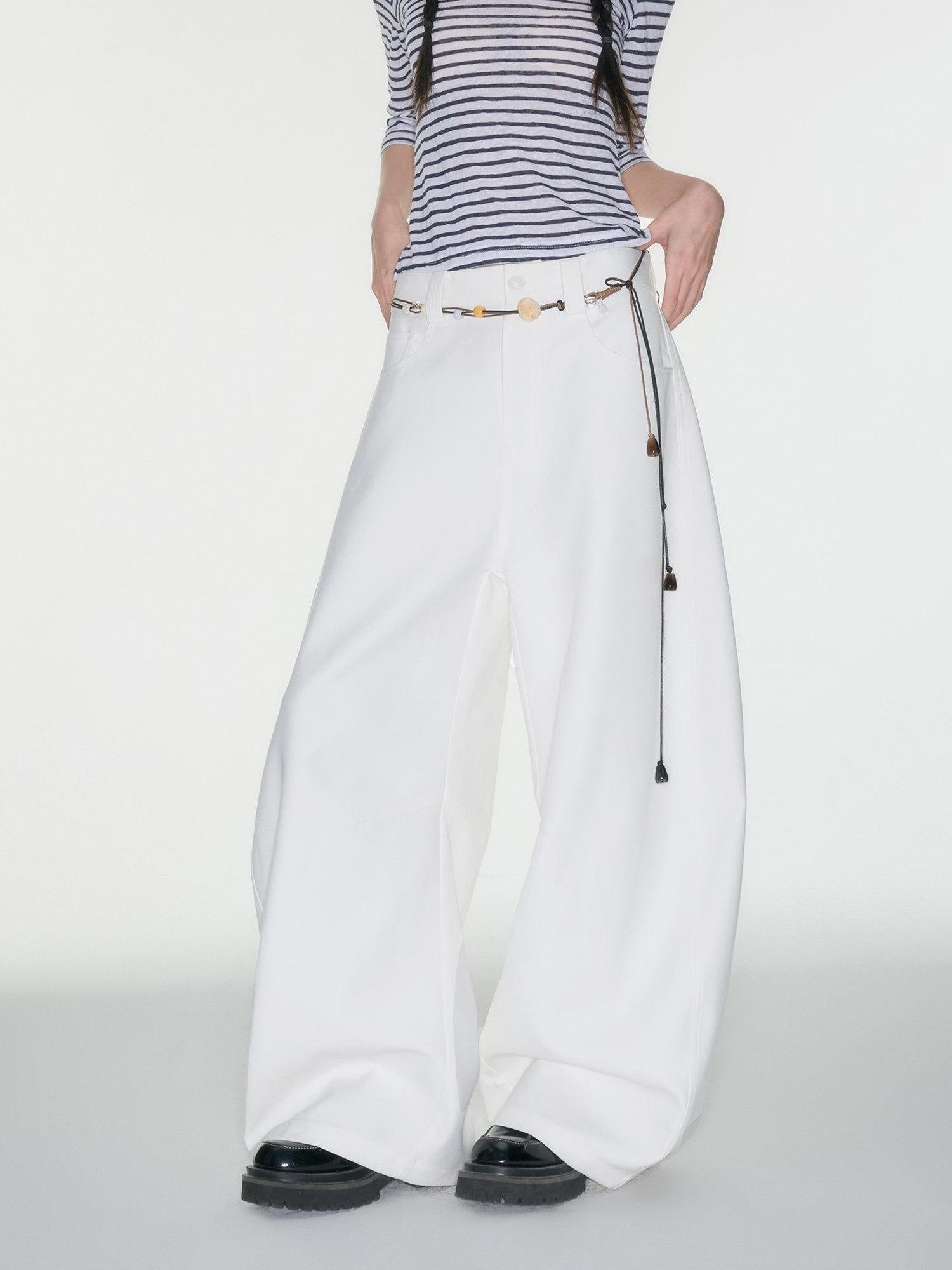 Luamoss High Waist Minimalist Pockets Loose Viscose Cloud White For Women Wide Leg Pants