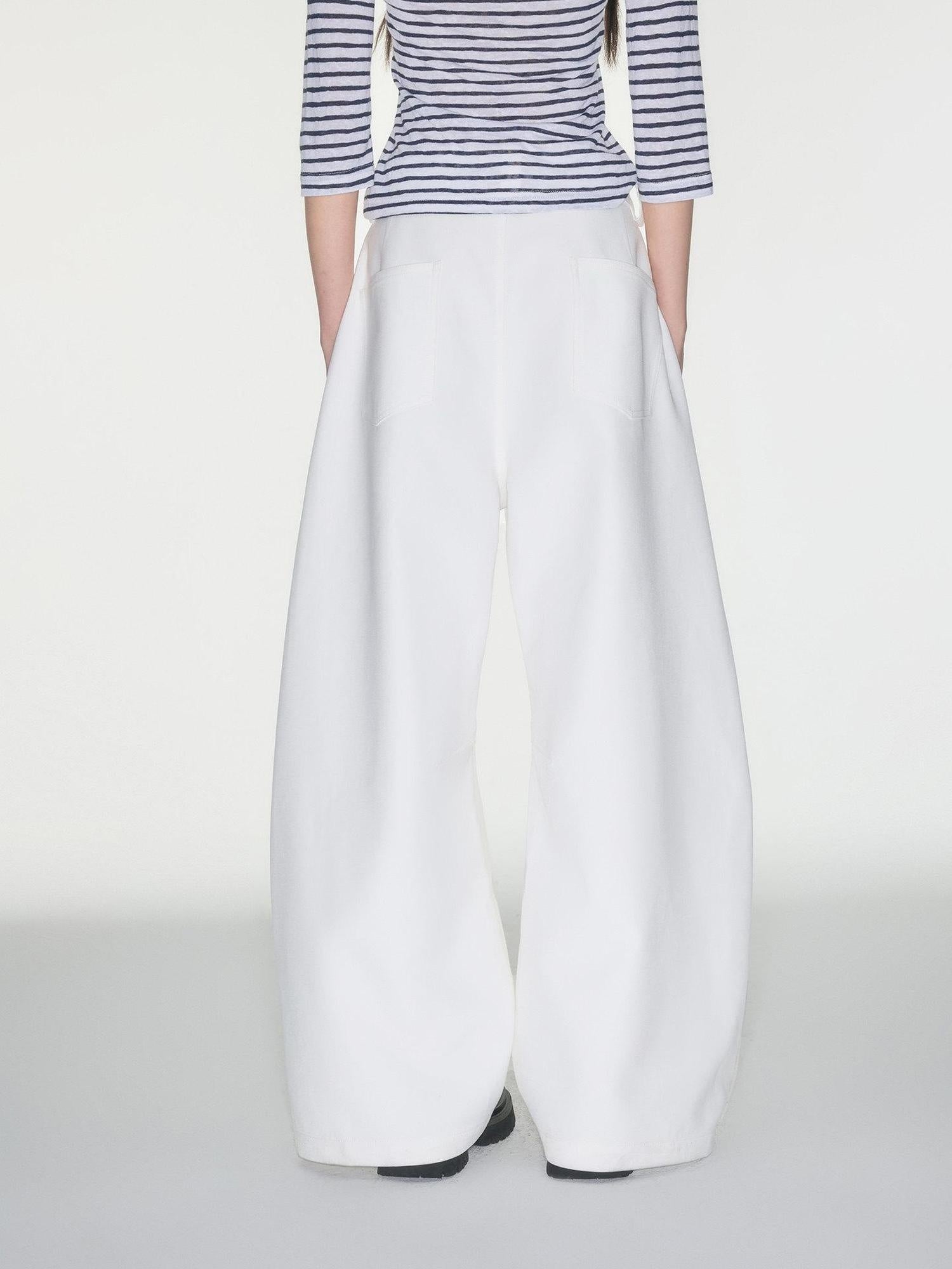 Luamoss High Waist Minimalist Pockets Loose Viscose Cloud White For Women Wide Leg Pants