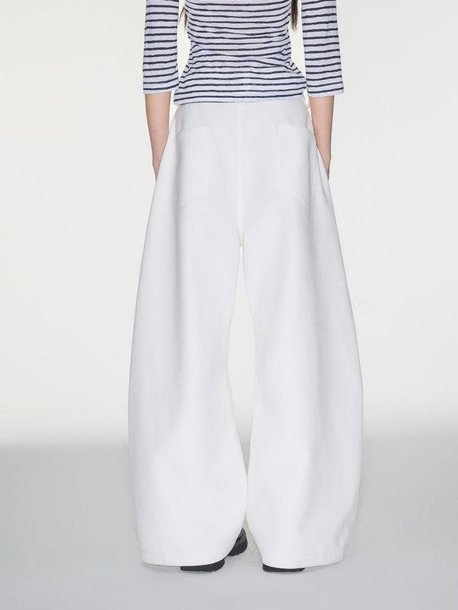 Luamoss High Waist Minimalist Pockets Loose Viscose Cloud White For Women Wide Leg Pants