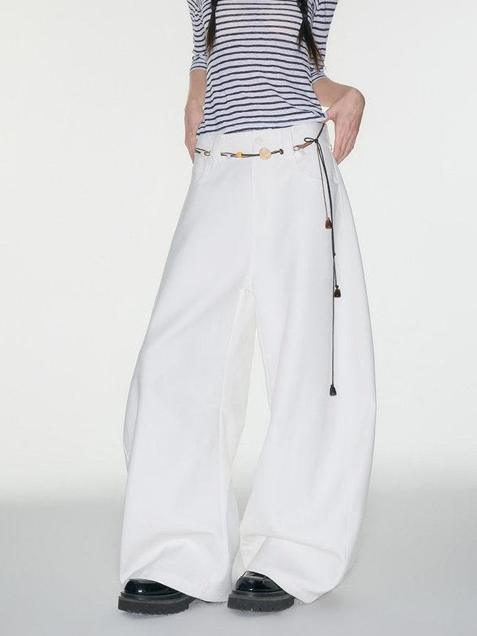 Luamoss High Waist Minimalist Pockets Loose Viscose Cloud White For Women Wide Leg Pants