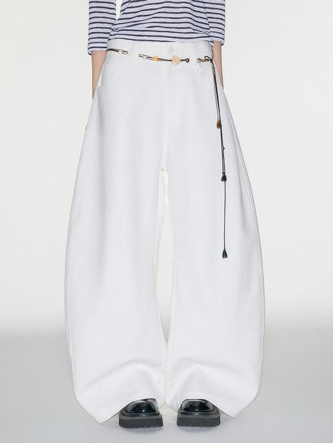 Luamoss High Waist Minimalist Pockets Loose Viscose Cloud White For Women Wide Leg Pants