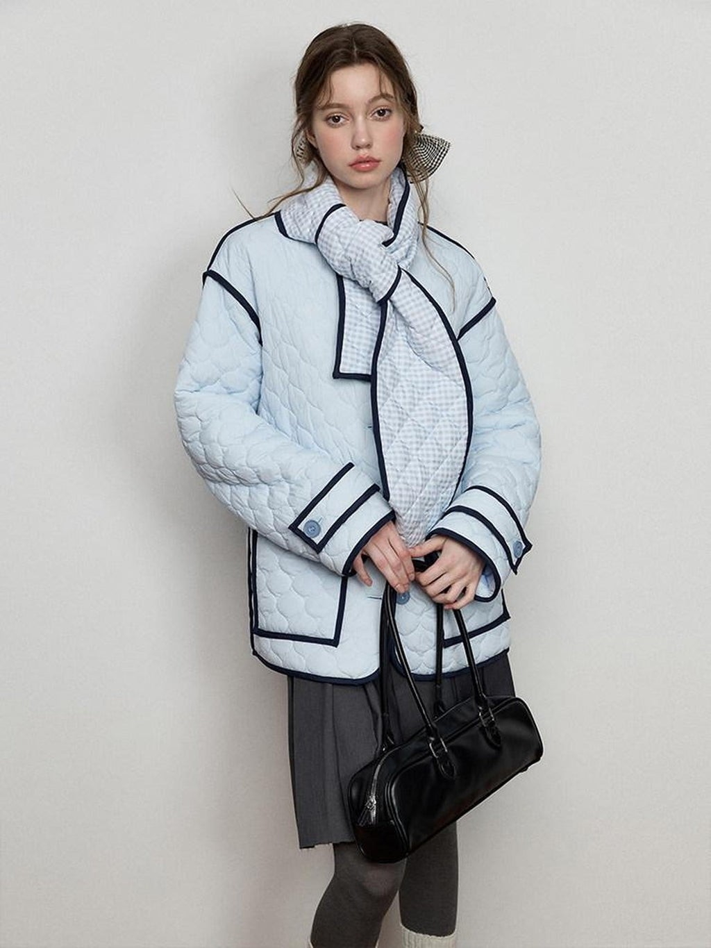 Luamoss Insulated Commuter Relaxed Fit Hoodless Solid Sky Blue Puffer Jackets