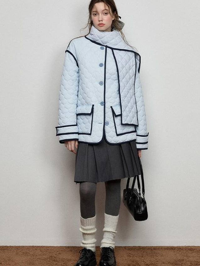 Luamoss Insulated Commuter Relaxed Fit Hoodless Solid Sky Blue Puffer Jackets