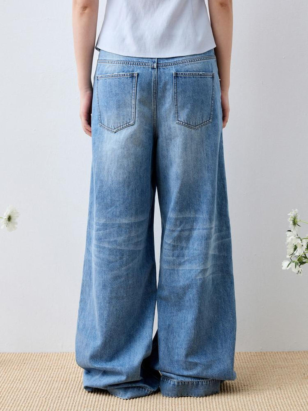 Luamoss Lightweight Casual Zip Fly Natural Waist Loose Fit Iceland Blue Wide Leg Jeans