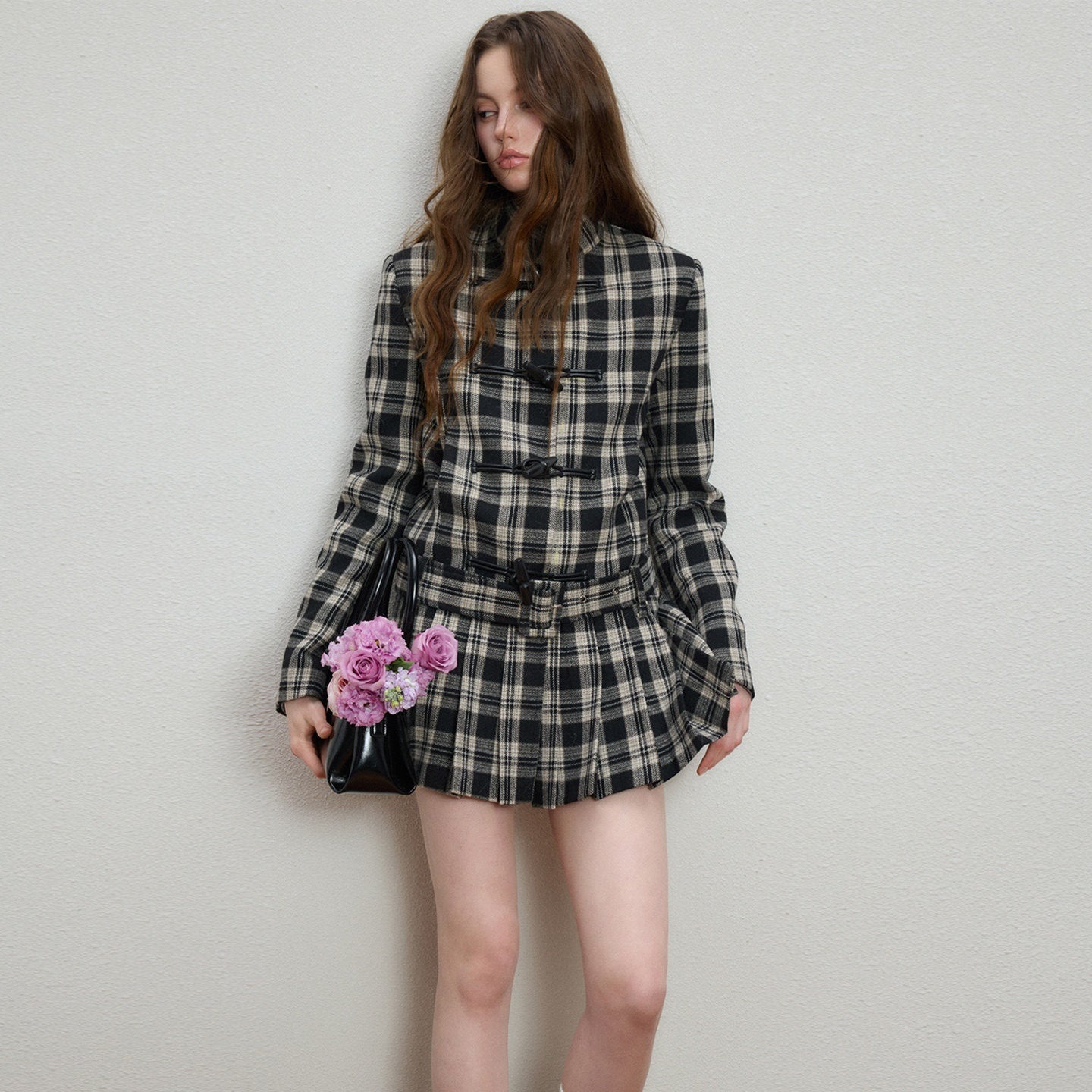 Luamoss_Lightweight_Plaid_Toggle_Stand_Collar_Midlength_Commuter_Women_Wool_Coats_MISSTT