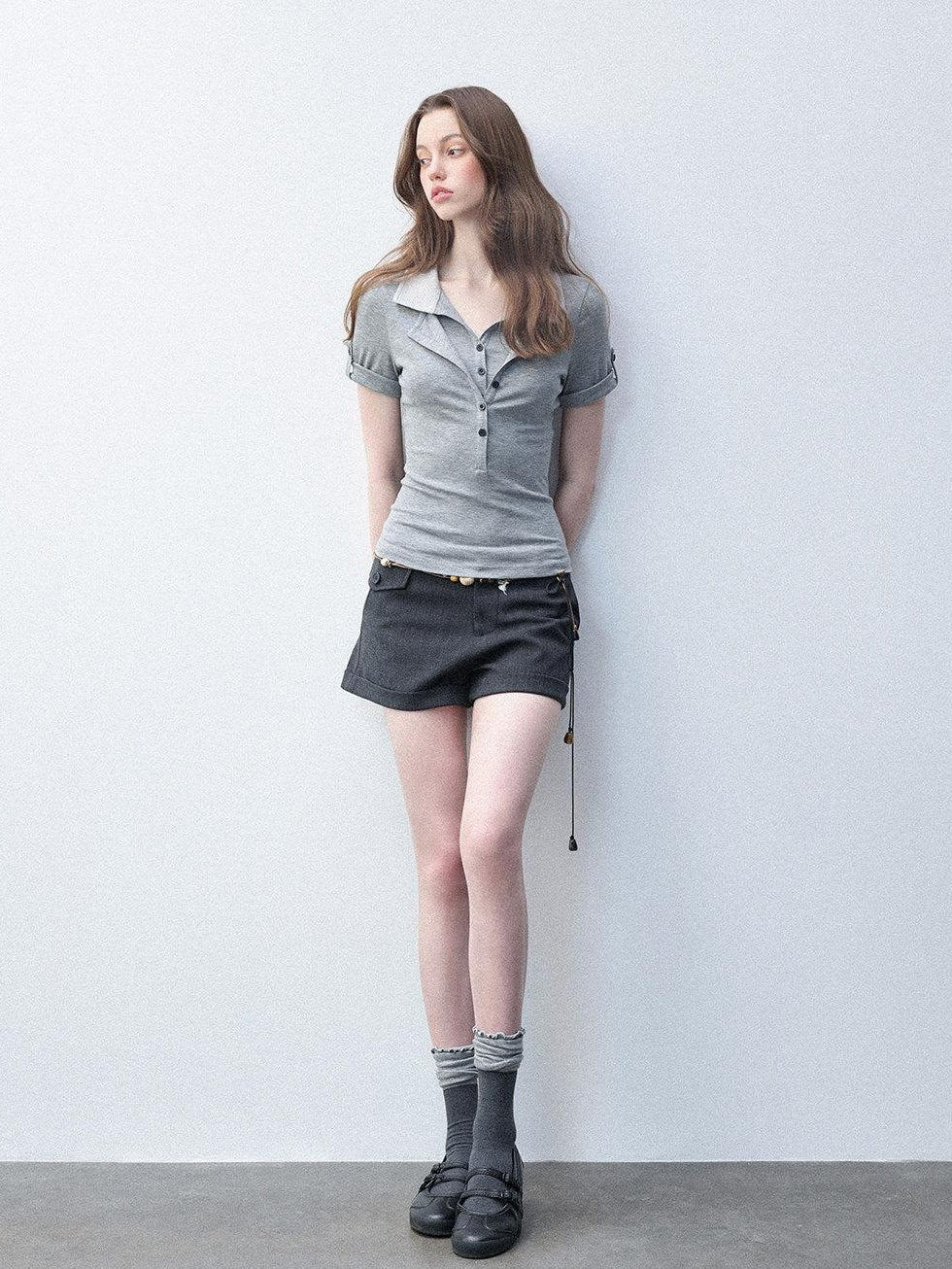 Luamoss Lyocell Blend Stretch Slim Fit Polo Collar Short Sleeve Gray Polos