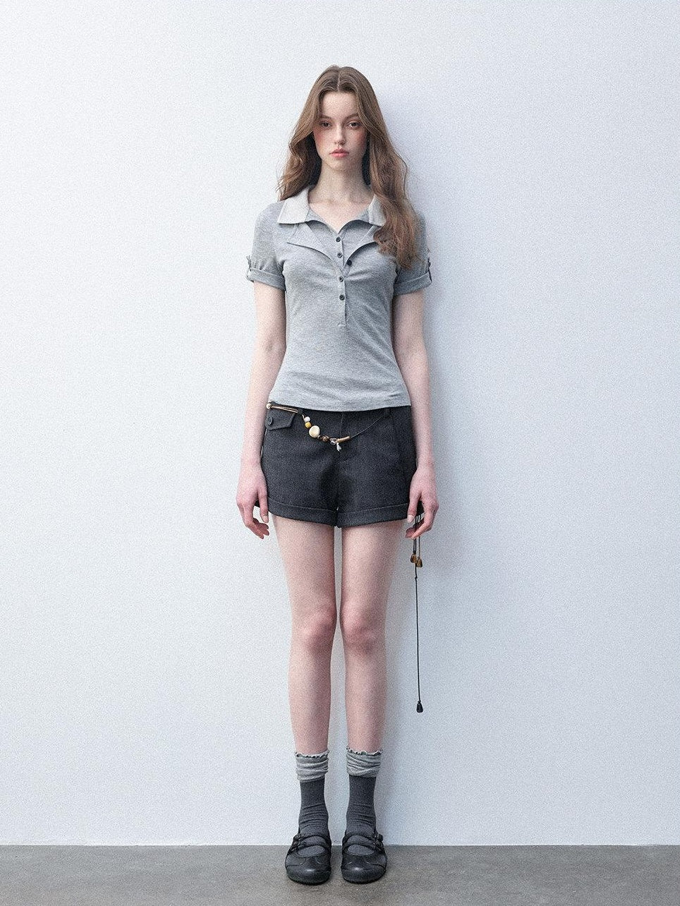 Luamoss Lyocell Blend Stretch Slim Fit Polo Collar Short Sleeve Gray Polos