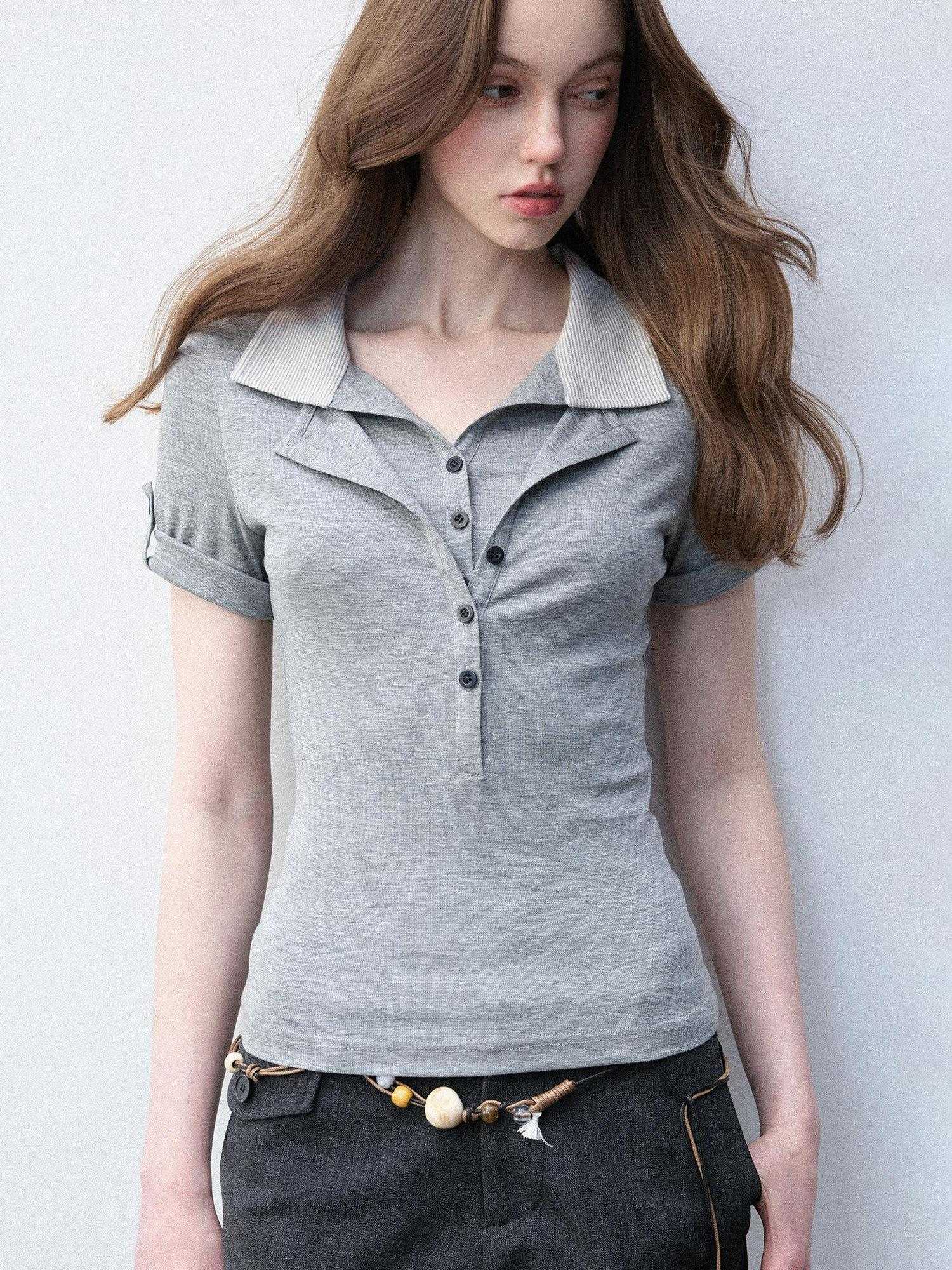 Luamoss Lyocell Blend Stretch Slim Fit Polo Collar Short Sleeve Gray Polos