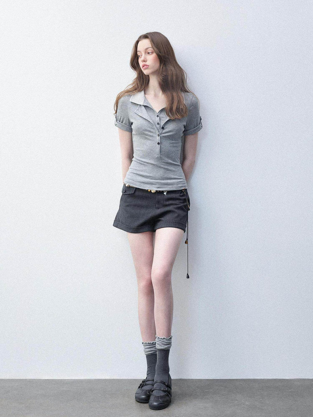 Luamoss Lyocell Blend Stretch Slim Fit Polo Collar Short Sleeve Gray Polos