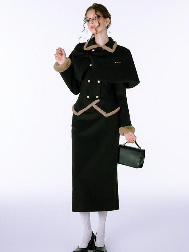 Luamoss Polyester Long Sleeve Notched Collar Casual Women Two Piece Top & Skirt Sets