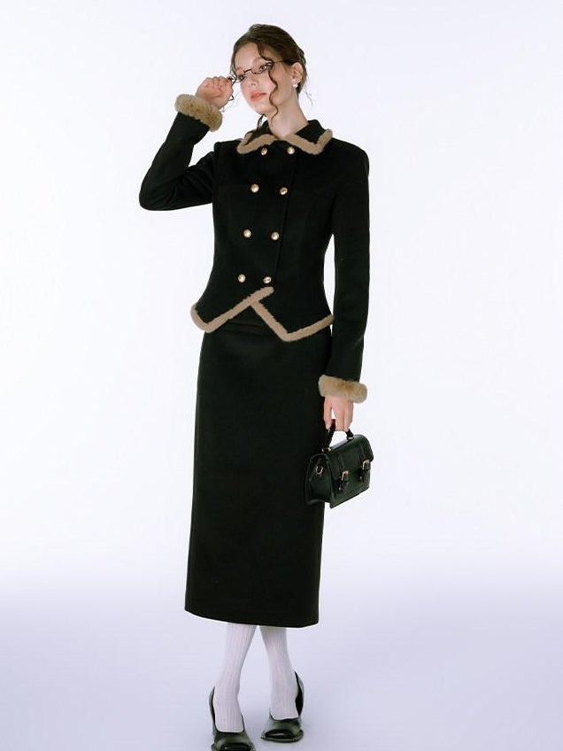 Luamoss Polyester Long Sleeve Notched Collar Casual Women Two Piece Top & Skirt Sets