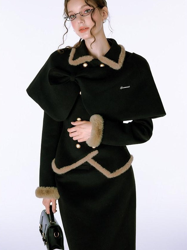 Luamoss Polyester Long Sleeve Notched Collar Casual Women Two Piece Top & Skirt Sets