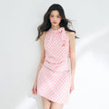 Luamoss_Pure_Cotton_Bow_Tie_Neck_Plaid_Waist_Cinched_S_Line_Elegant_Mini_Dresses_MISSTT