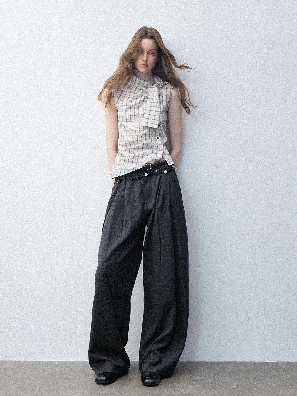 Luamoss Pure Cotton Plaid Halter Tie Women Regular Fit Single Button Shirts