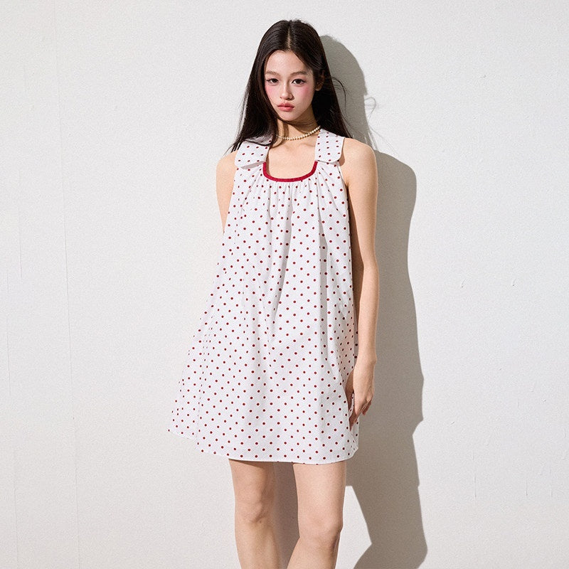 Luamoss_Pure_Cotton_Polka_Dot_Halter_Neck_H_Fit_No_Waistline_Youth_Mini_Dresses_MISSTT