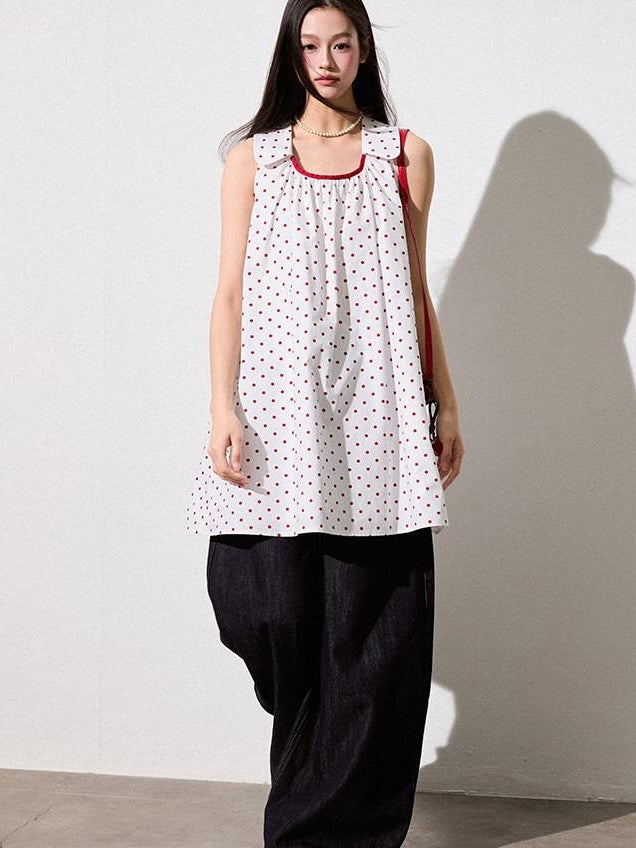Luamoss Pure Cotton Polka Dot Halter Neck H Fit No Waistline Youth Mini Dresses