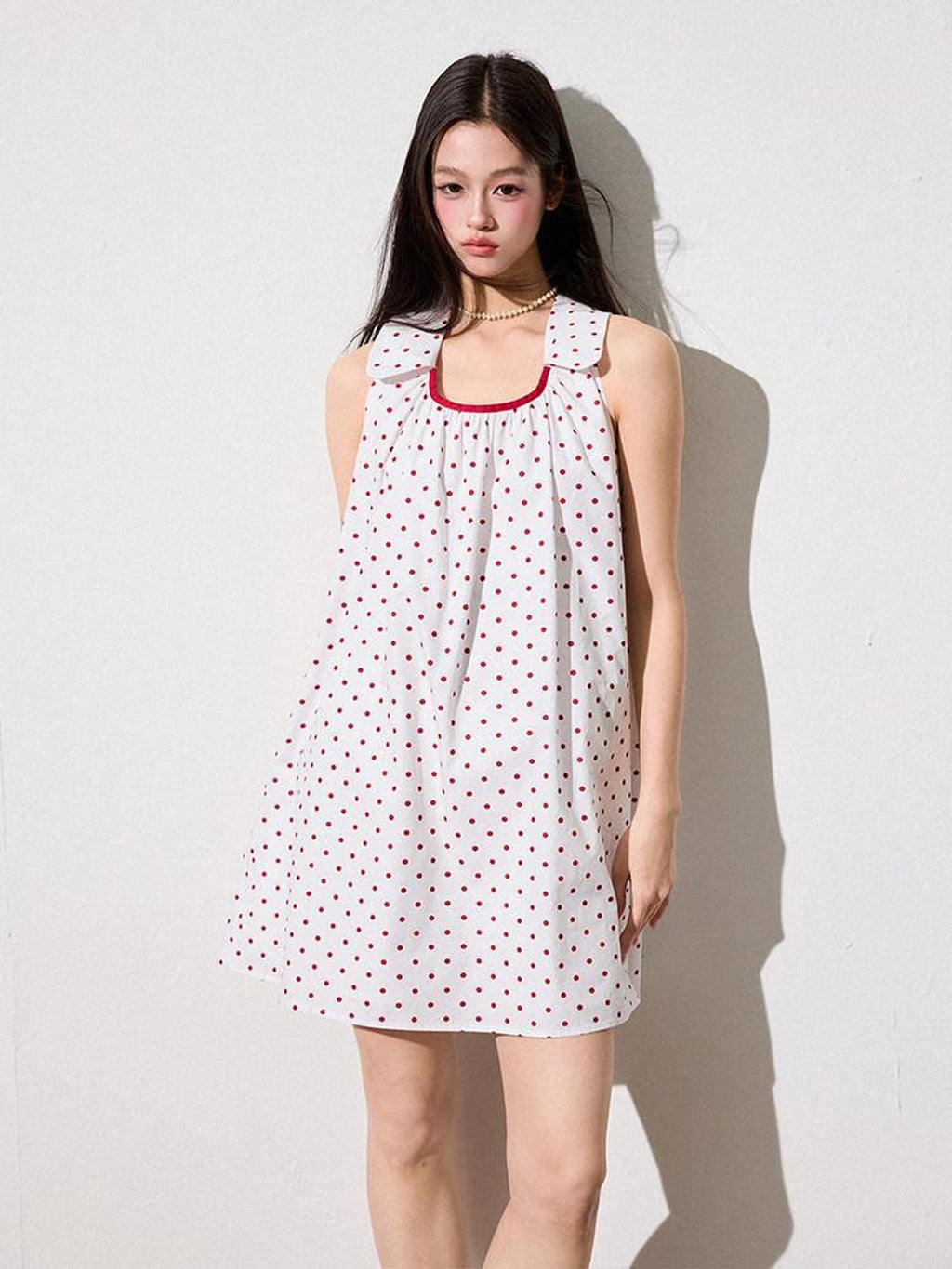 Luamoss Pure Cotton Polka Dot Halter Neck H Fit No Waistline Youth Mini Dresses