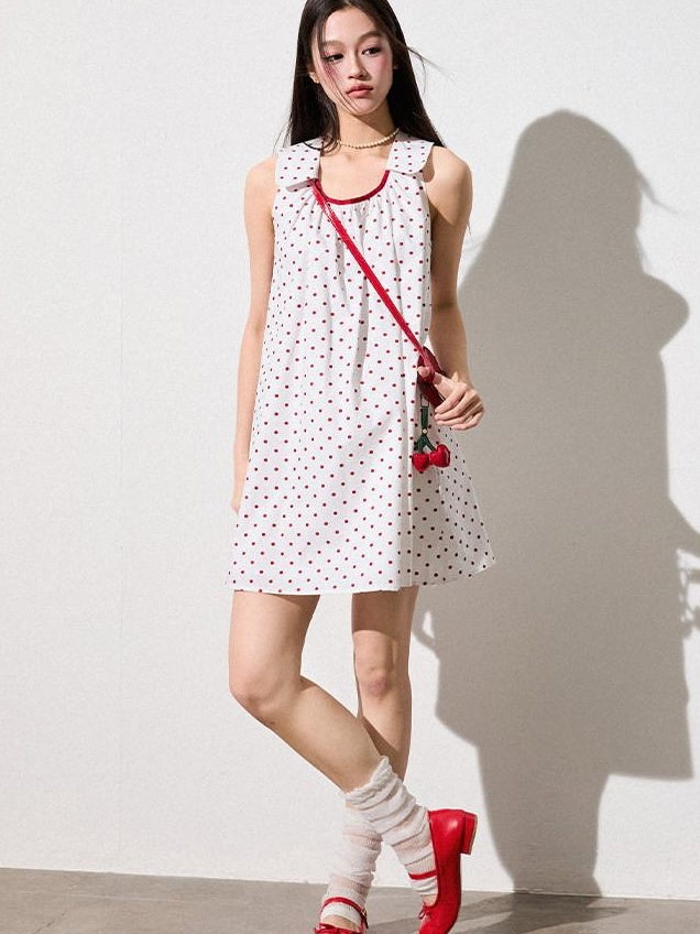 Luamoss Pure Cotton Polka Dot Halter Neck H Fit No Waistline Youth Mini Dresses