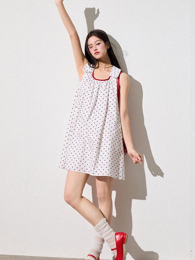 Luamoss Pure Cotton Polka Dot Halter Neck H Fit No Waistline Youth Mini Dresses
