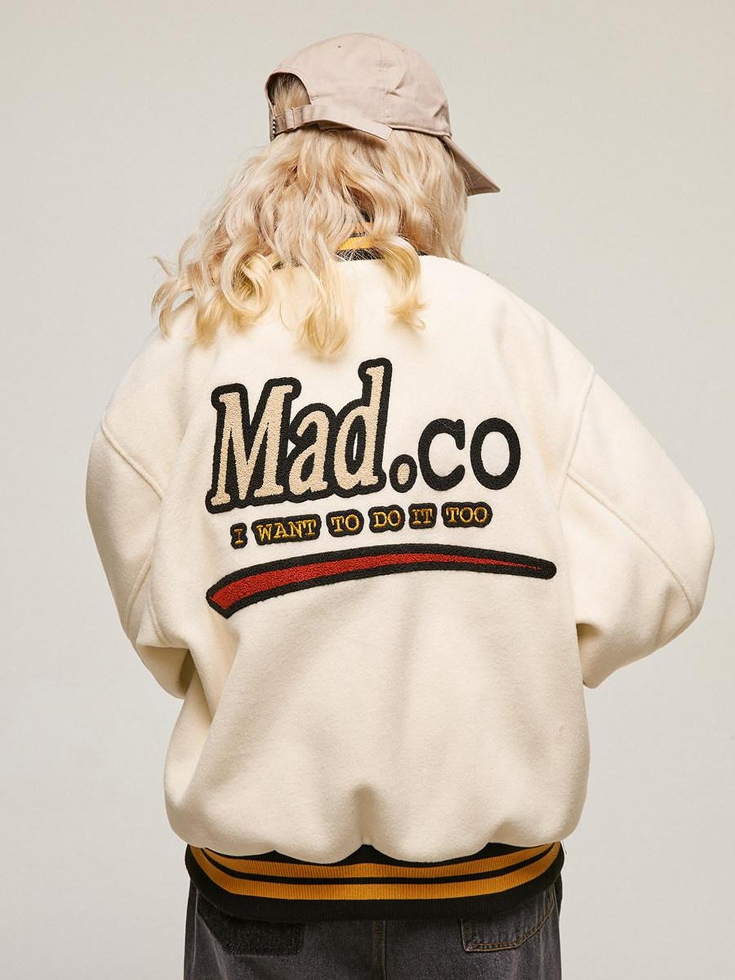Luamoss Relaxed Oversized Collarless Long Sleeve Teen Casual Beige Black Varsity Jackets
