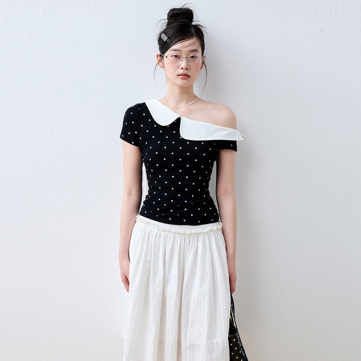 Luamoss_Ruffle_Slim_Fit_Casual_Stretch_Cotton_Polka_Cross_Print_Short_Sleeve_T-Shirts_MISSTT