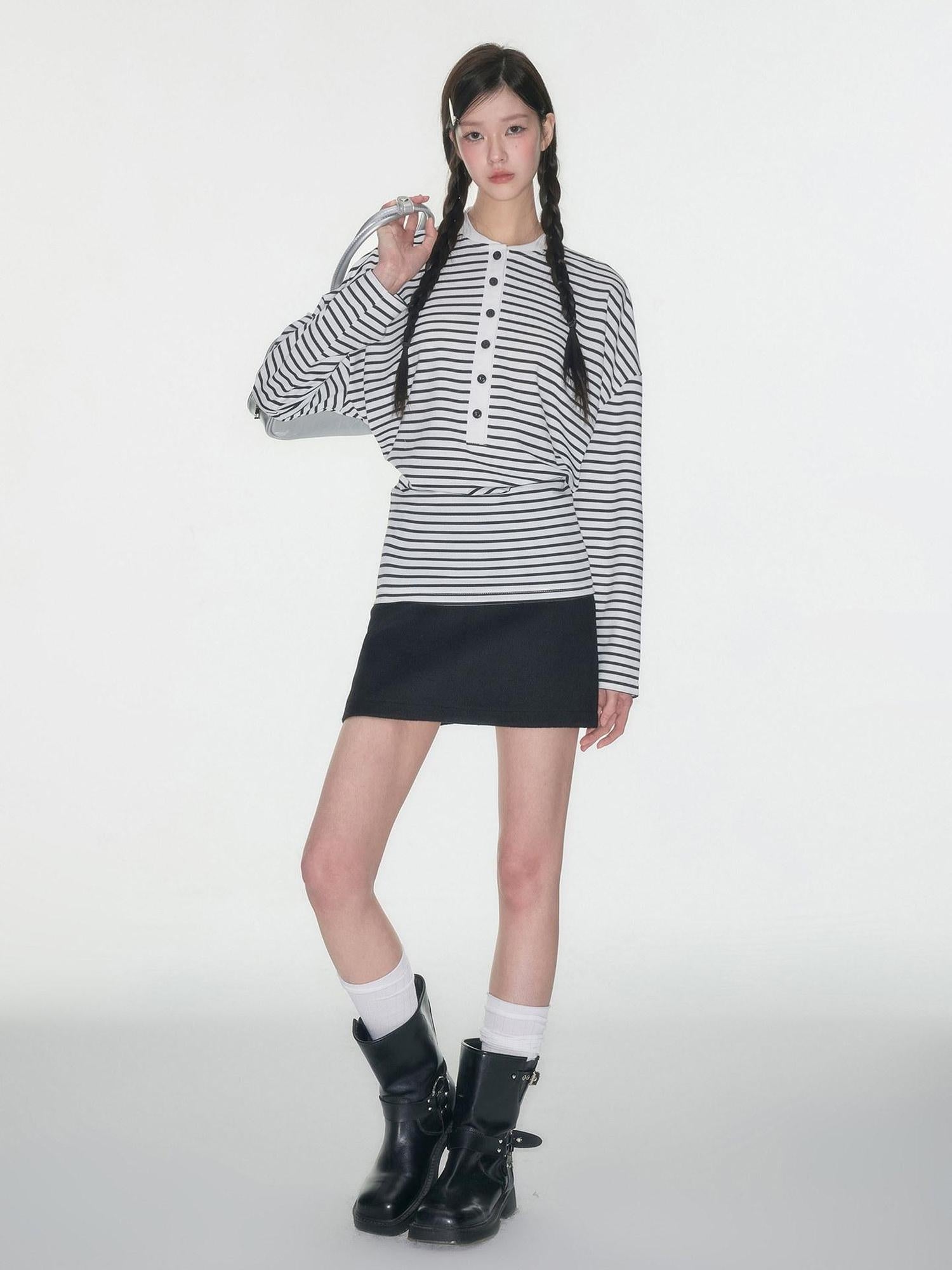 Luamoss Shape Retaining Lined Korean High Waist Pencil Side Zipper Black Mini Skirts