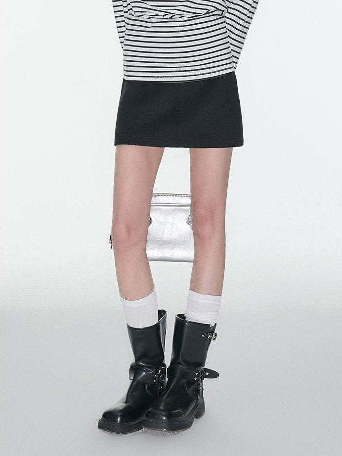 Luamoss Shape Retaining Lined Korean High Waist Pencil Side Zipper Black Mini Skirts