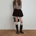 Luamoss_Silky_Mercerized_Polyester_Lined_Vintage_Aline_Elastic_Waist_Brown_Mini_Skirts_MISSTT