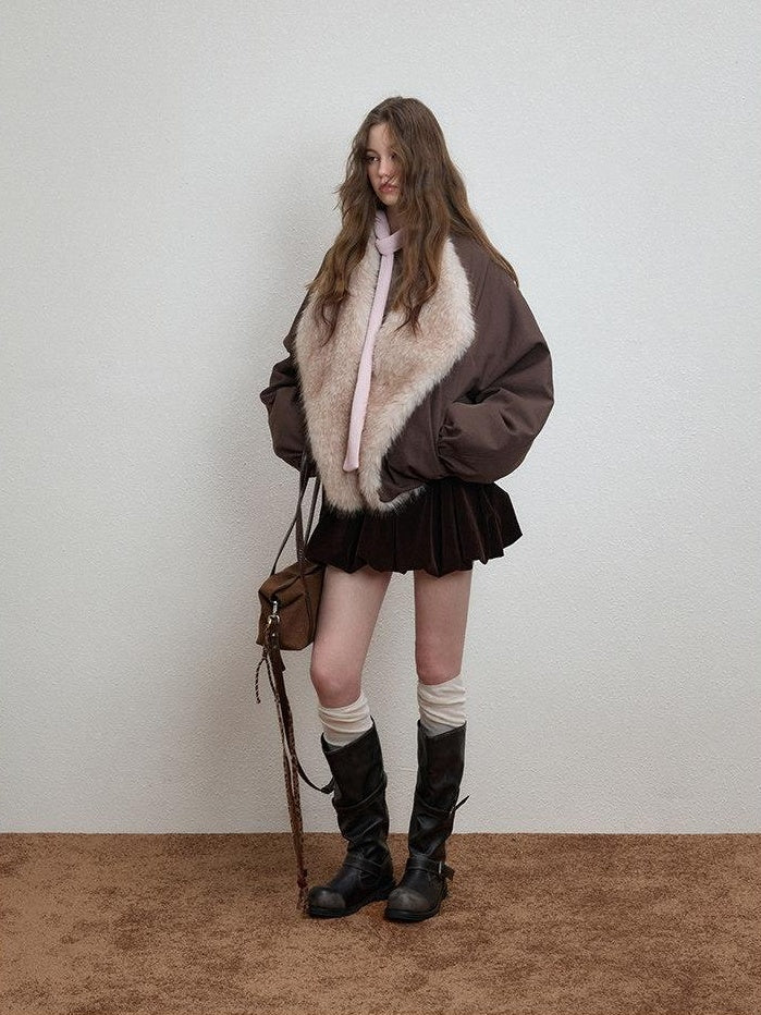 Luamoss Silky Mercerized Polyester Lined Vintage Aline Elastic Waist Brown Mini Skirts
