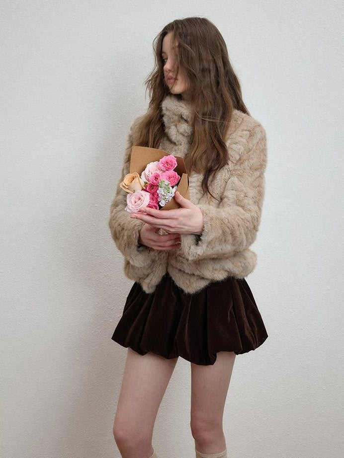 Luamoss Silky Mercerized Polyester Lined Vintage Aline Elastic Waist Brown Mini Skirts
