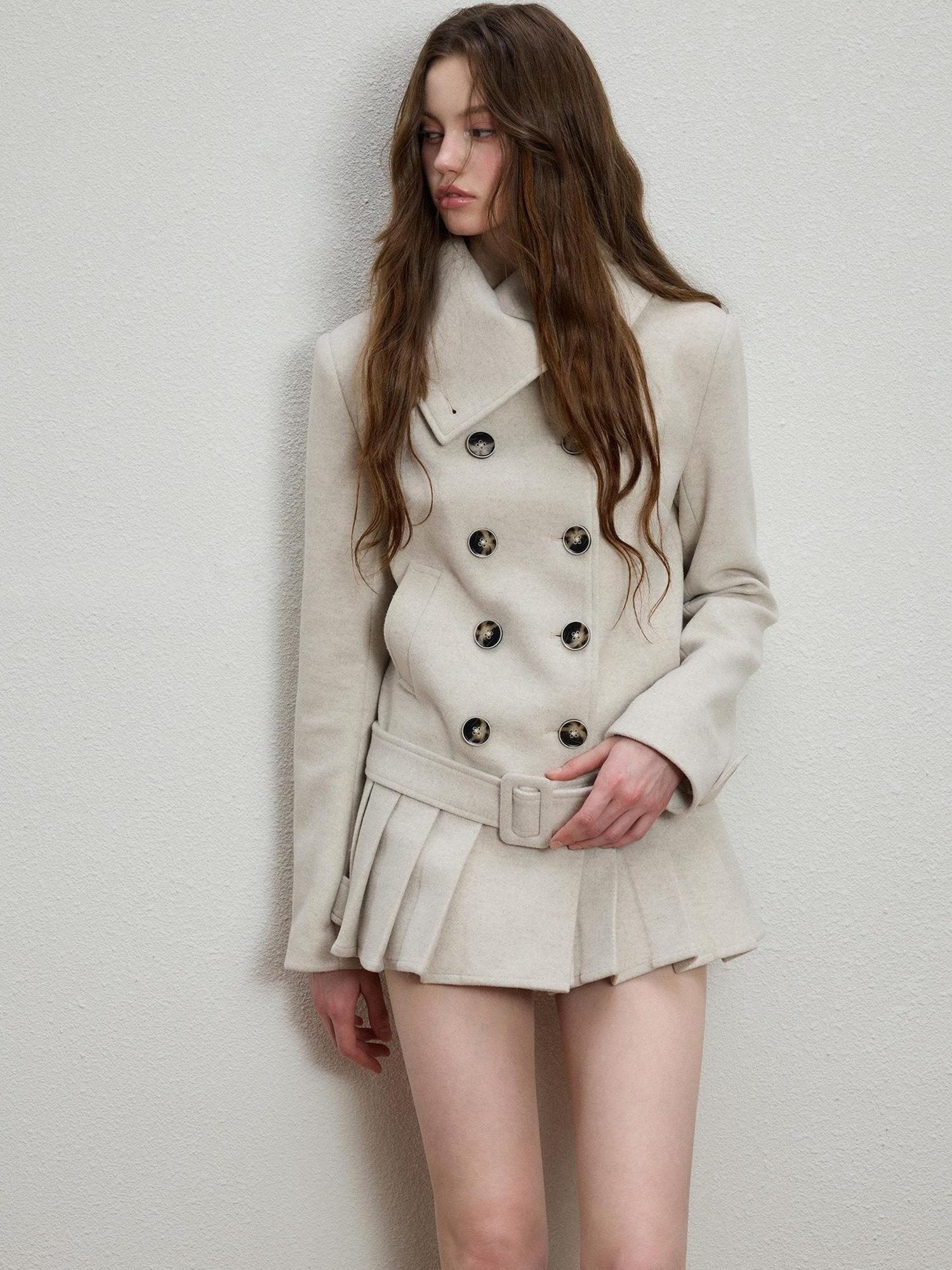 Luamoss Soft Cotton Blend Vintage Straight Mid Length Double Breasted Women Wool Coats
