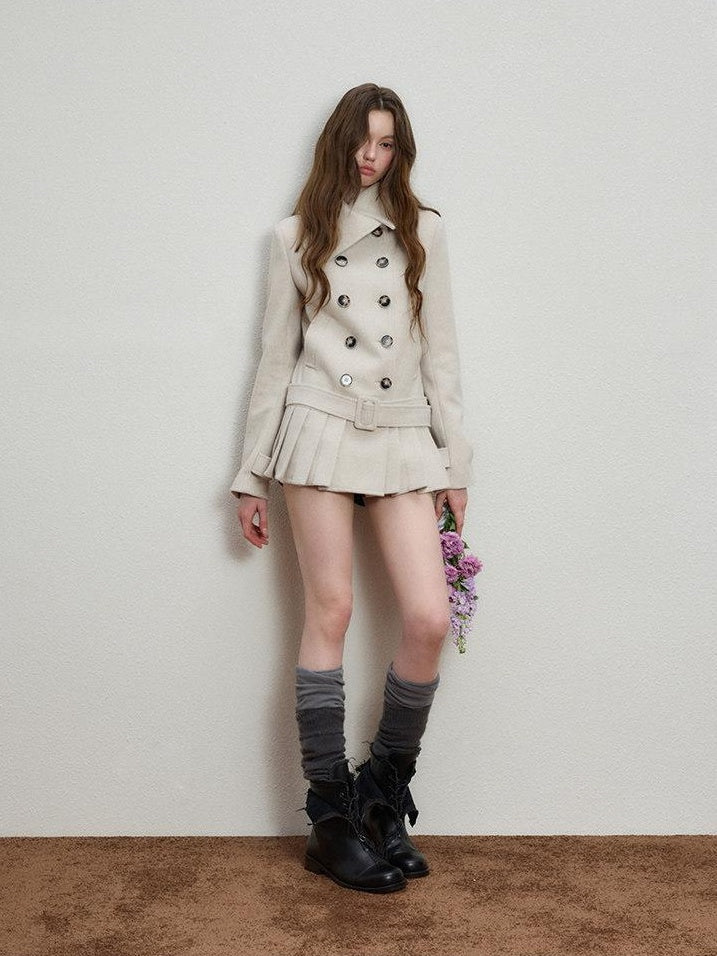 Luamoss Soft Cotton Blend Vintage Straight Mid Length Double Breasted Women Wool Coats