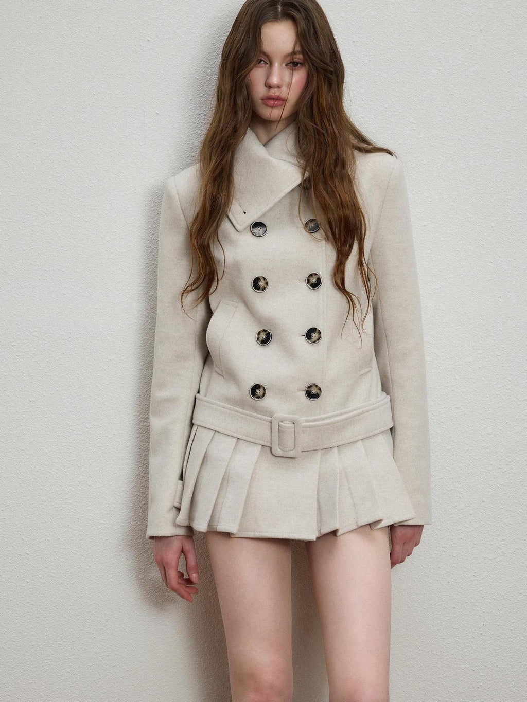 Luamoss Soft Cotton Blend Vintage Straight Mid Length Double Breasted Women Wool Coats