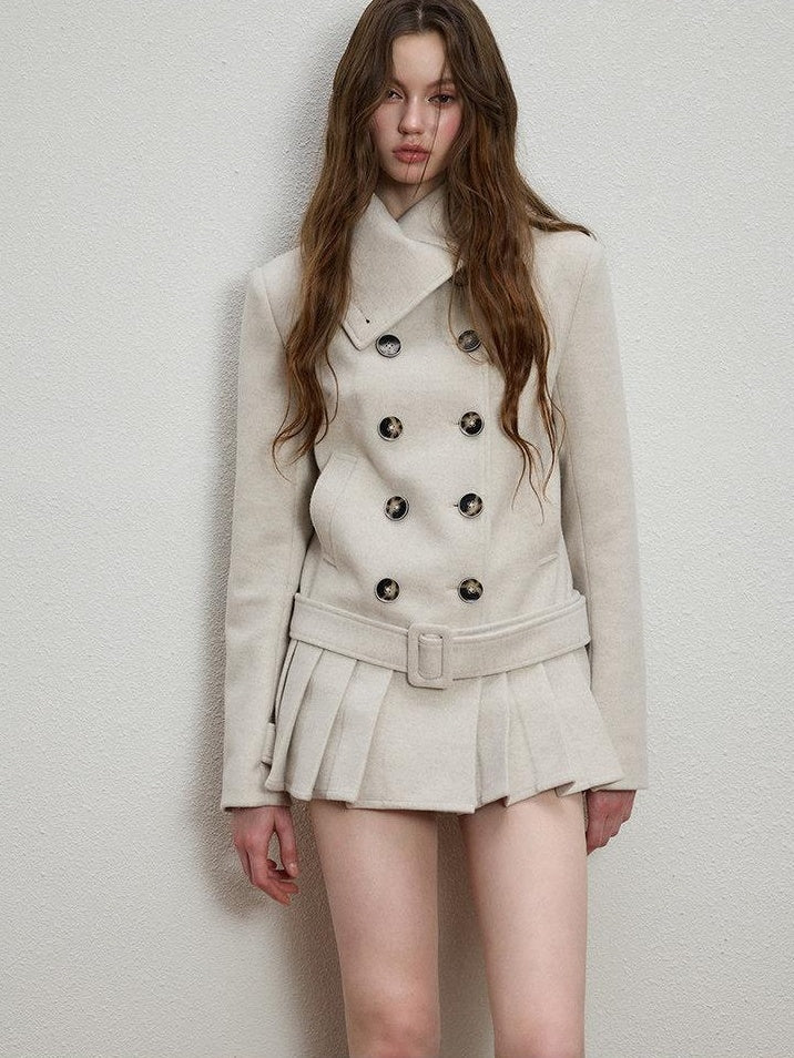 Luamoss Soft Cotton Blend Vintage Straight Mid Length Double Breasted Women Wool Coats