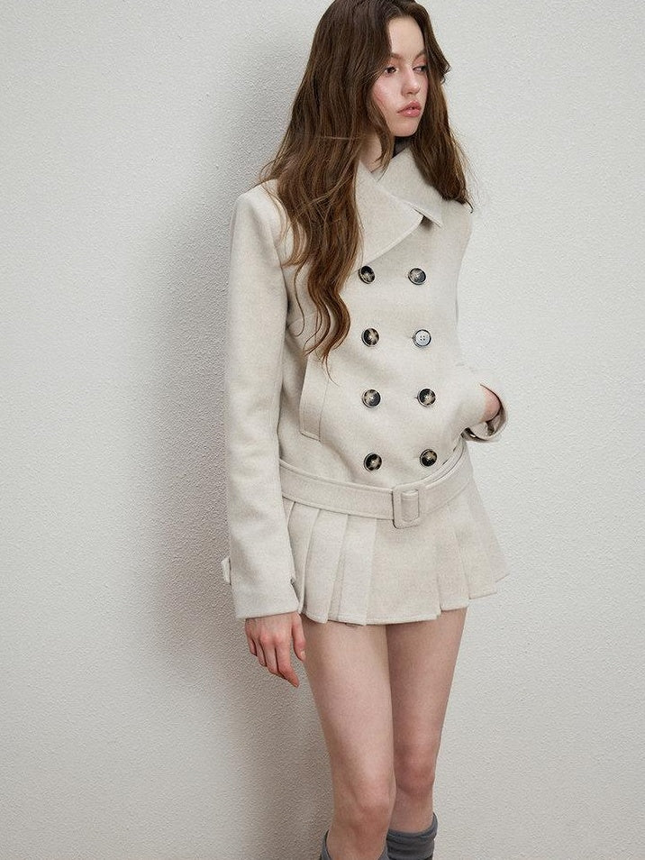 Luamoss Soft Cotton Blend Vintage Straight Mid Length Double Breasted Women Wool Coats